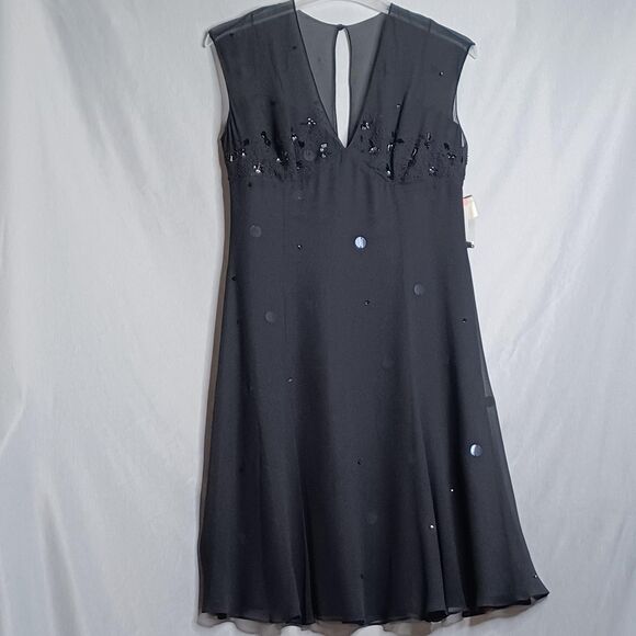 Maggy London Dress Womens 10 Black Silk Sequin Beaded Sleeveless A Line Party - Picture 1 of 16